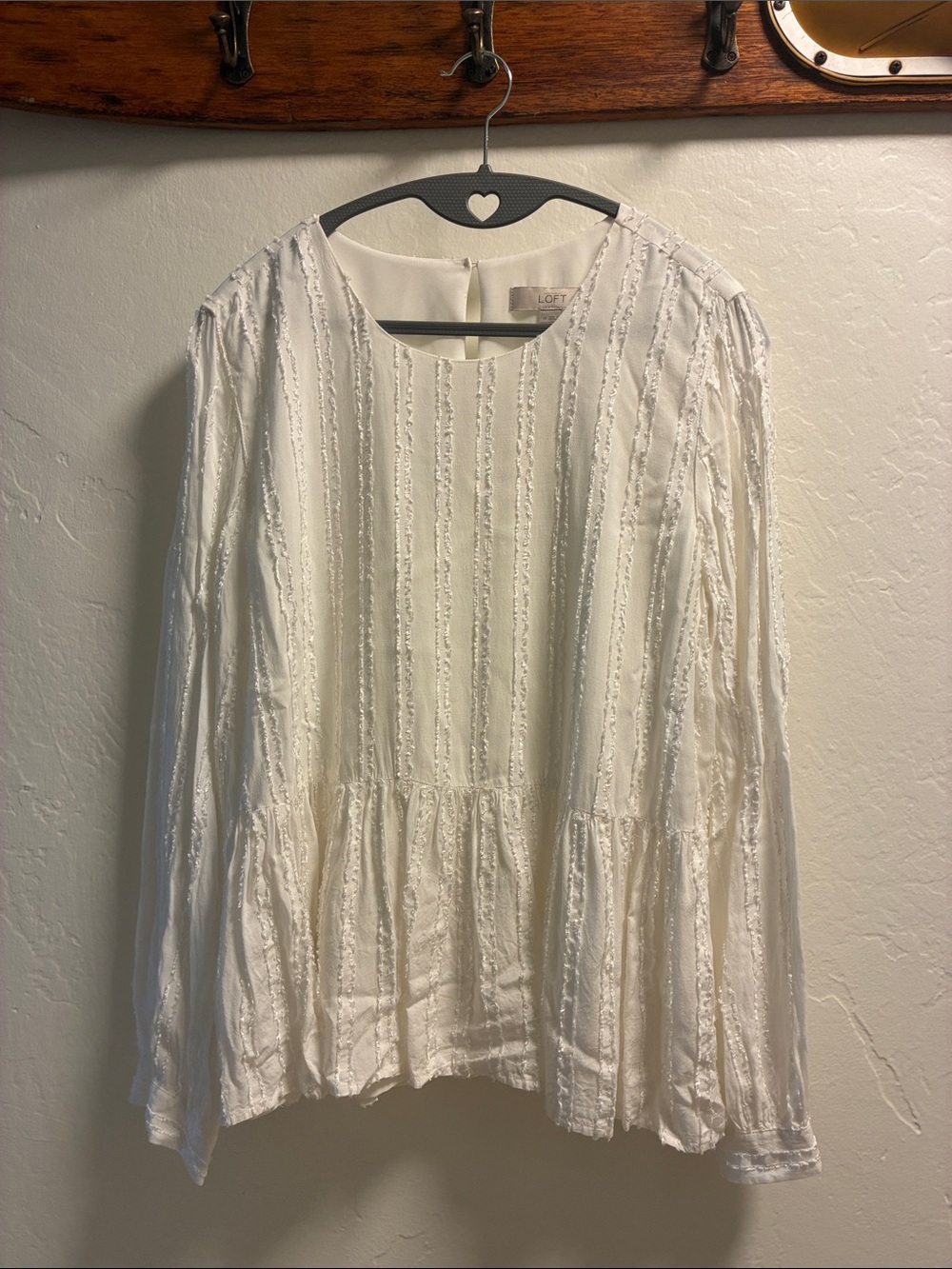 LOFT White Textured Stripe Blouse Size Medium
